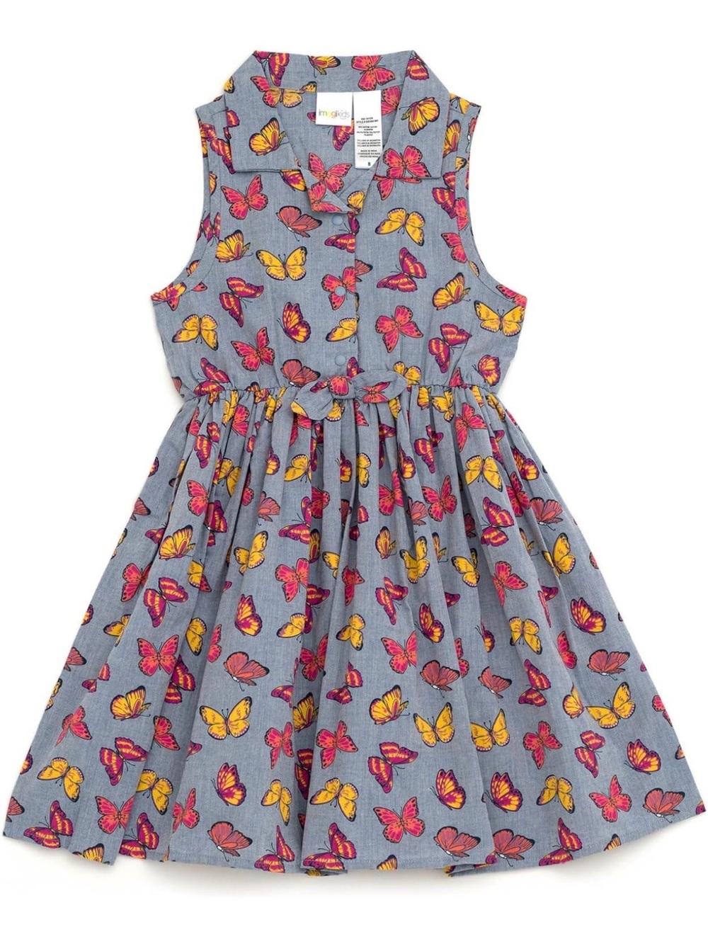 imagikids Girls' Sleeveless Chambray Shirt Dress Butterfly Sz 12